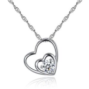 **BRONWYN* Silver x Zircon Double Heart Necklace